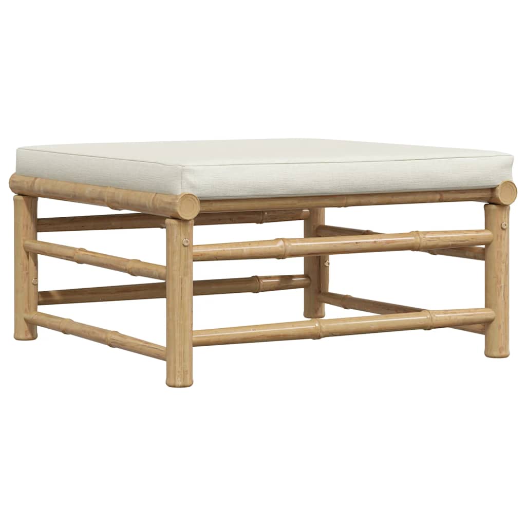 3 Piece Garden Lounge Set with Cream White Cushions Bamboo