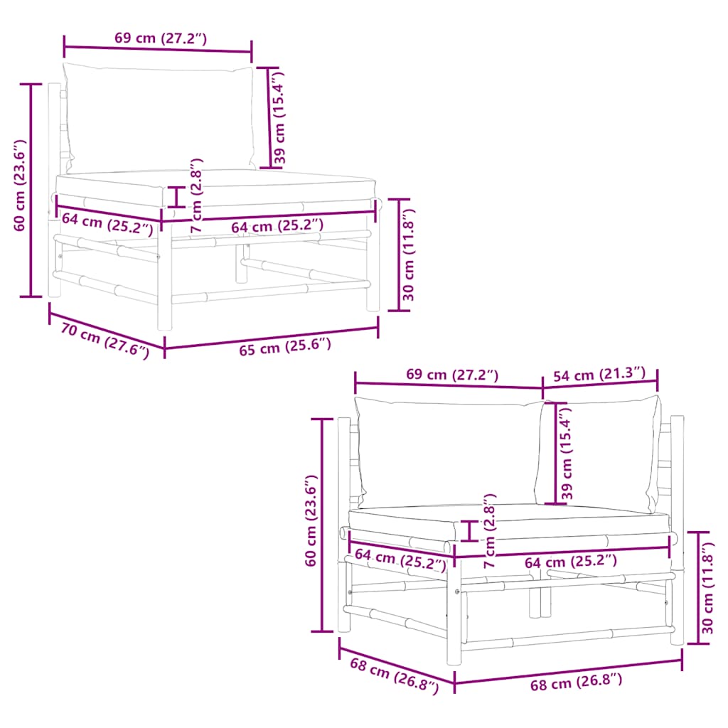 2 Piece Garden Lounge Set with Cream White Cushions Bamboo