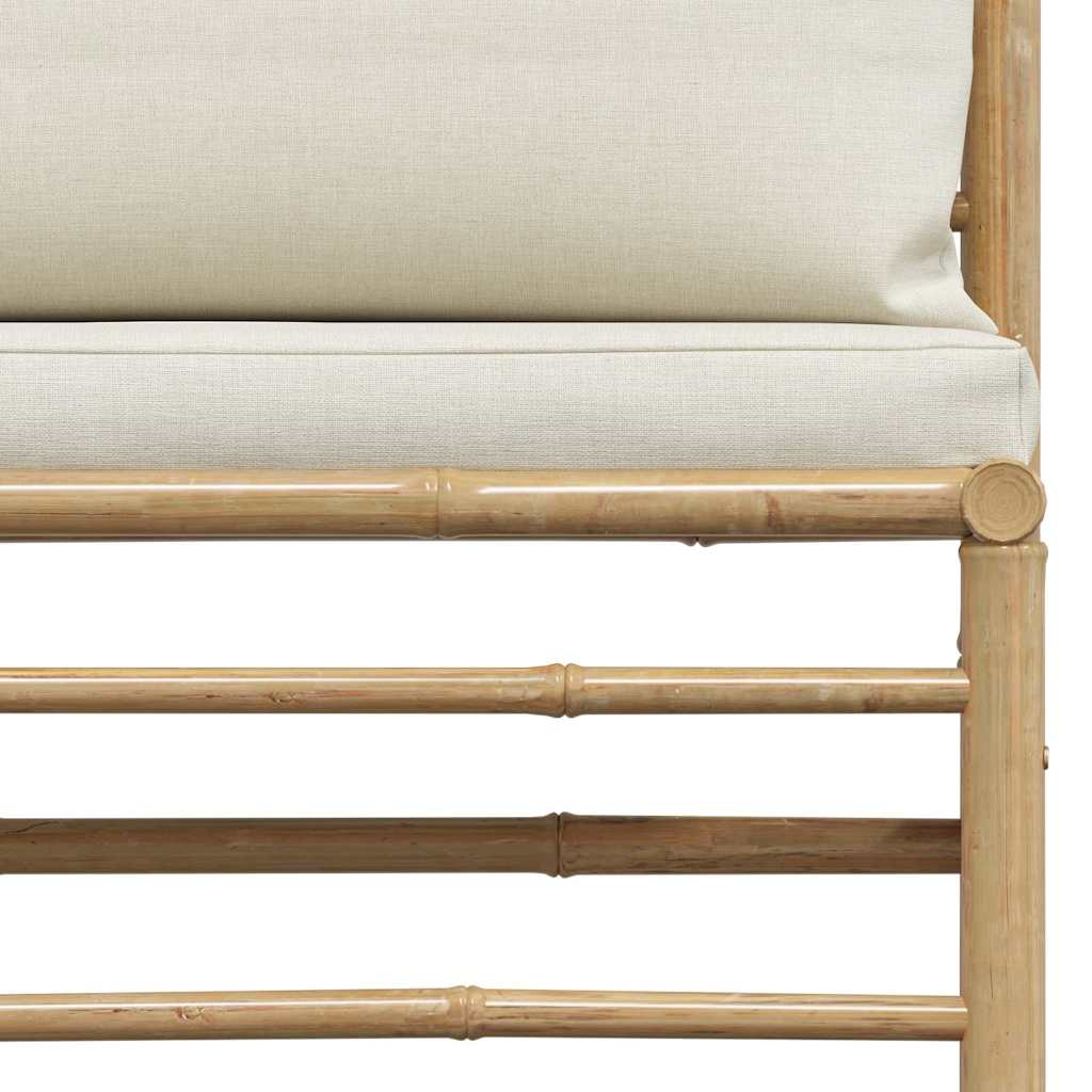 2 Piece Garden Lounge Set with Cream White Cushions Bamboo