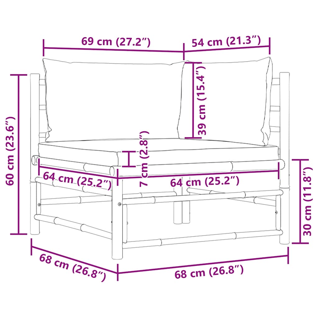 Garden Corner Sofa with Cream White Cushions Bamboo