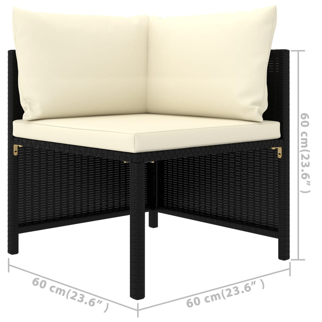 3 Piece Garden Lounge Set with Cushions Poly Rattan Black
