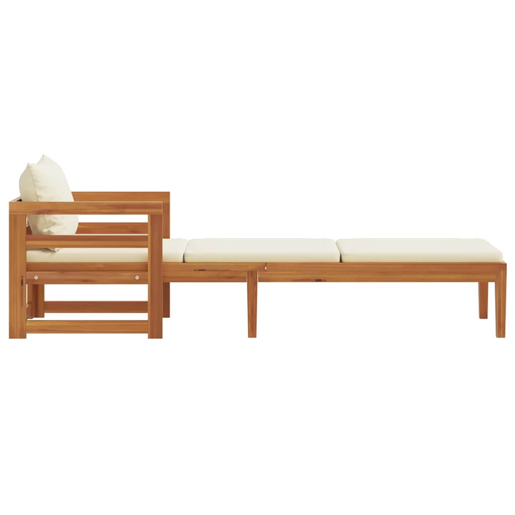 Sun Lounger with Cream White Cushions Solid Acacia Wood
