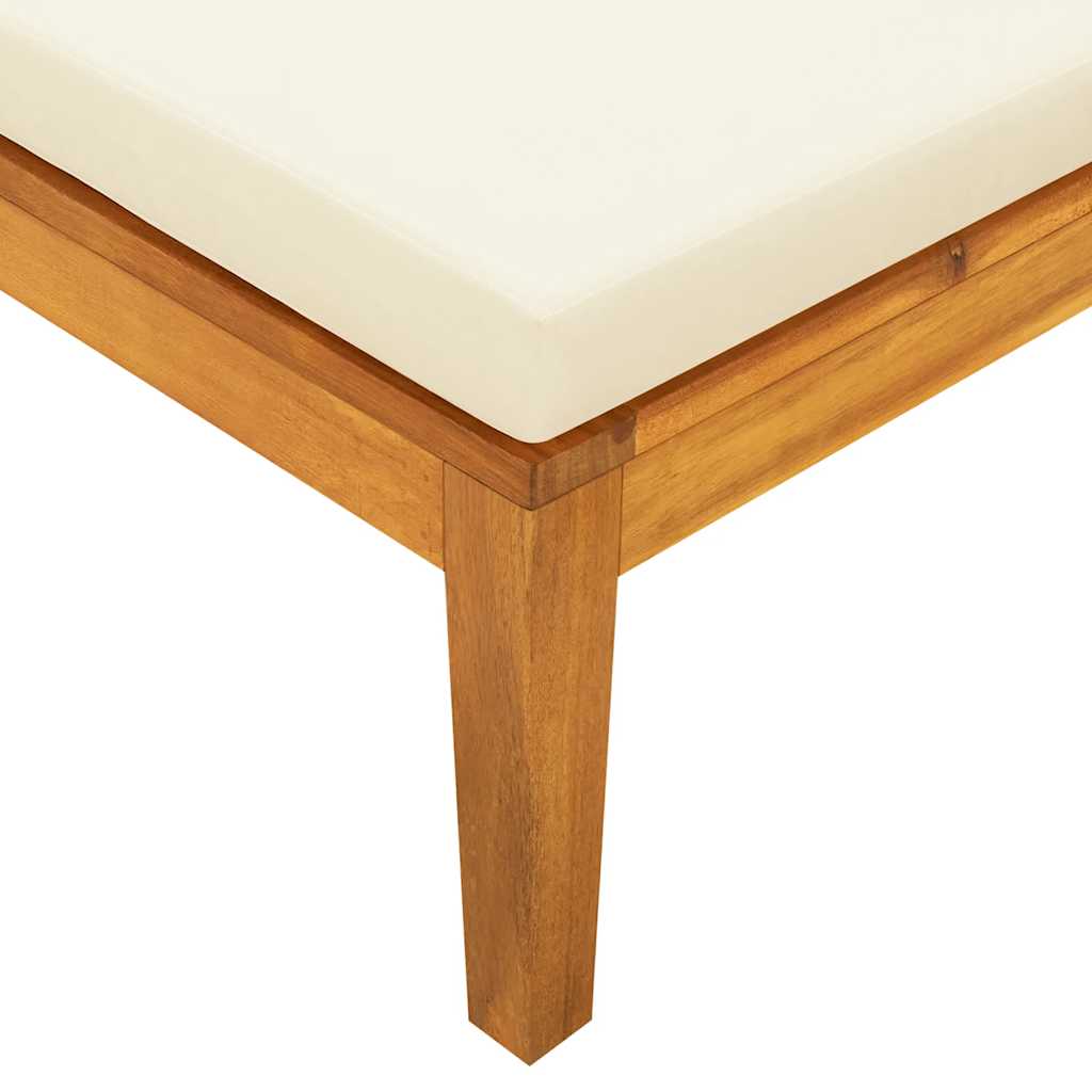 Sun Lounger with Cream White Cushions Solid Acacia Wood