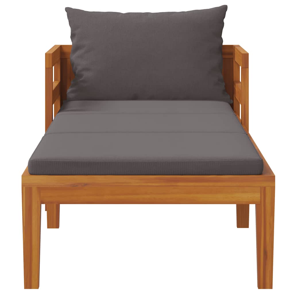 Sun Lounger with Dark Grey Cushions Solid Acacia Wood