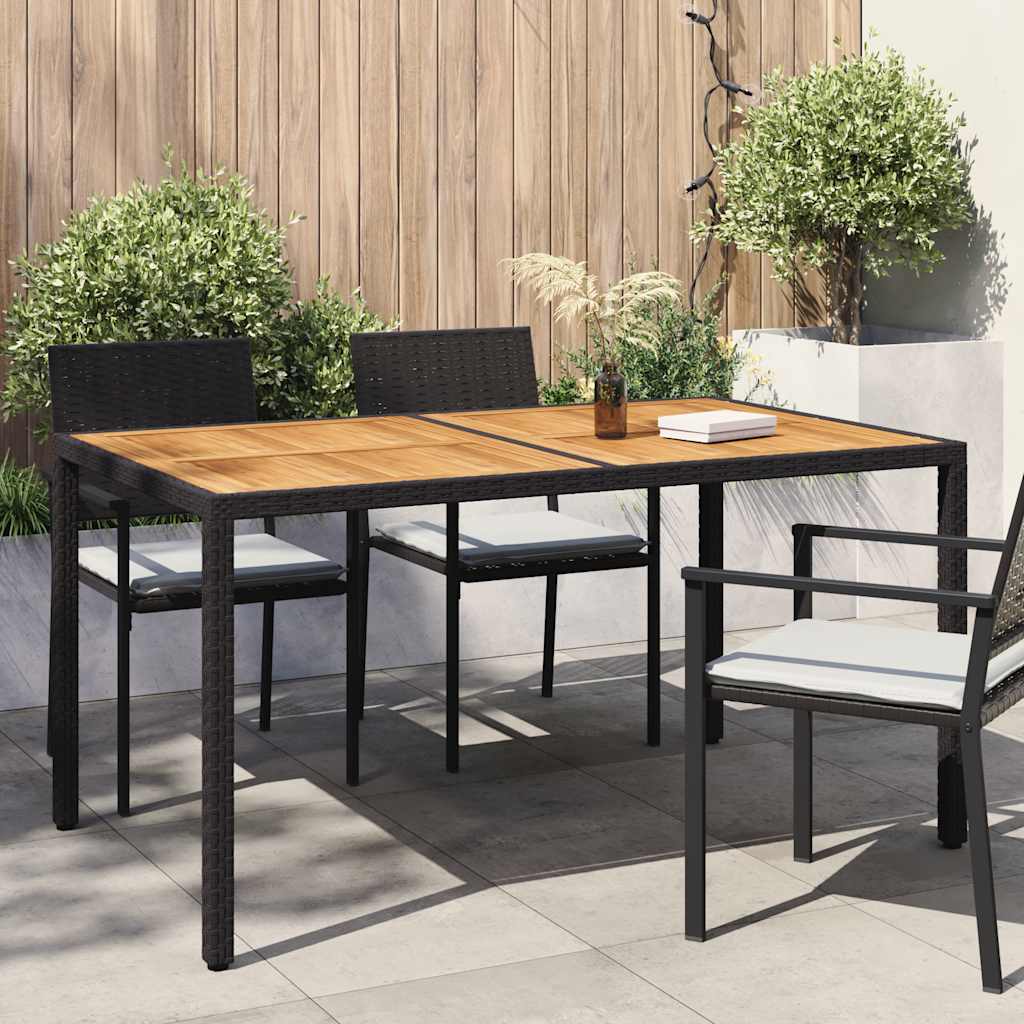 Garden Table 150x90x75 cm Poly Rattan and Acacia Wood Black
