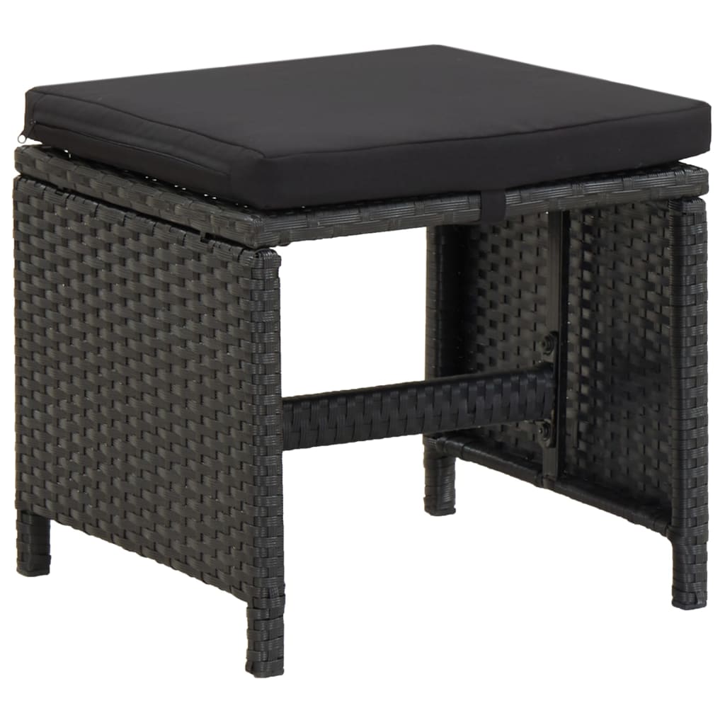 Garden Stools 4 pcs with Cushions Poly Rattan Black