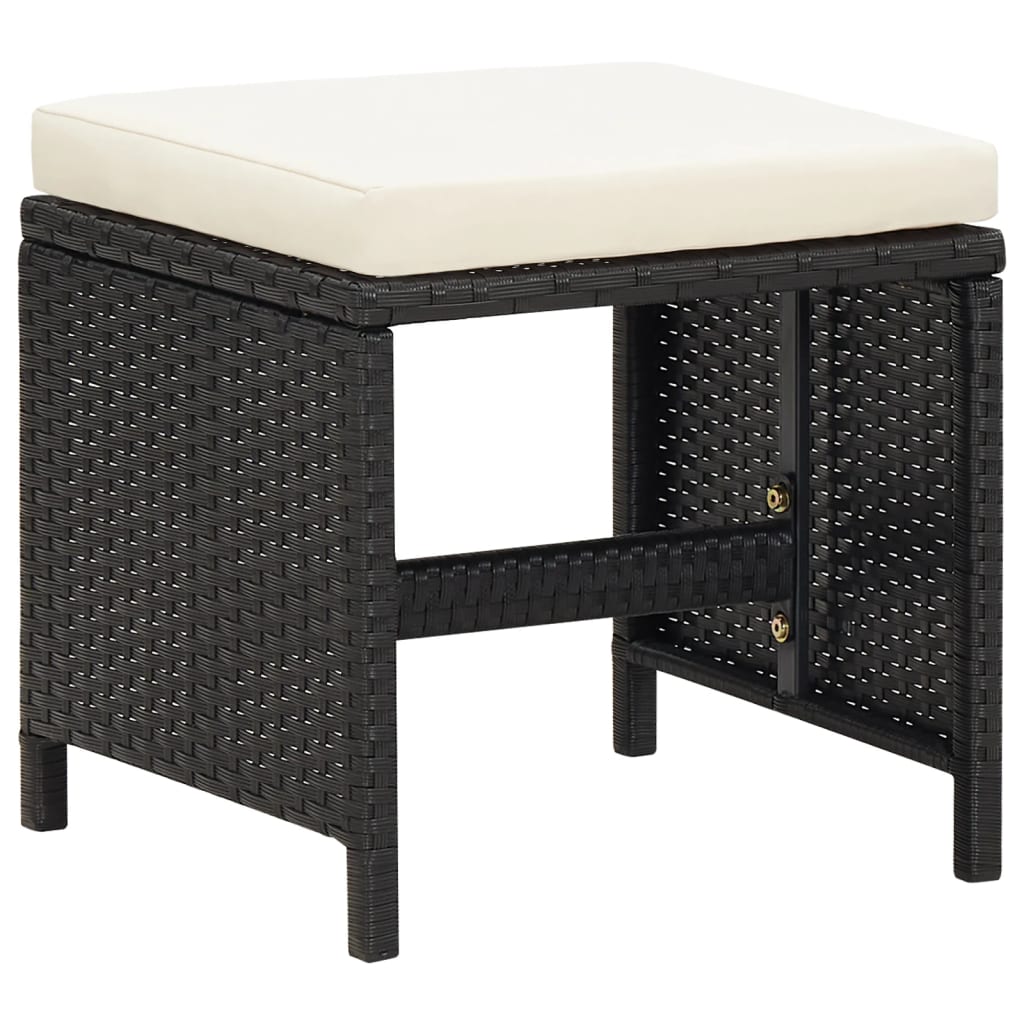 4 Piece Garden Chair and Stool Set Poly Rattan Black