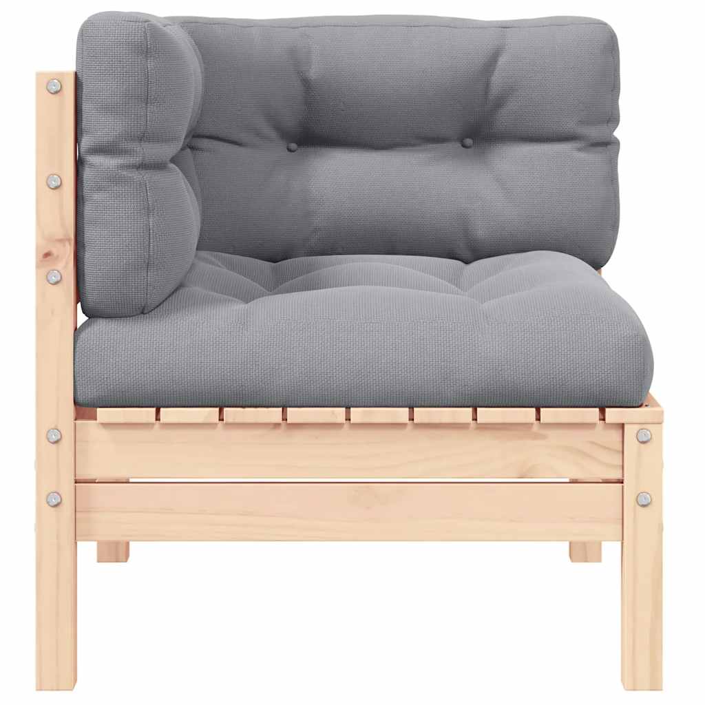 Garden Corner Sofa with Grey Cushions Solid Pinewood