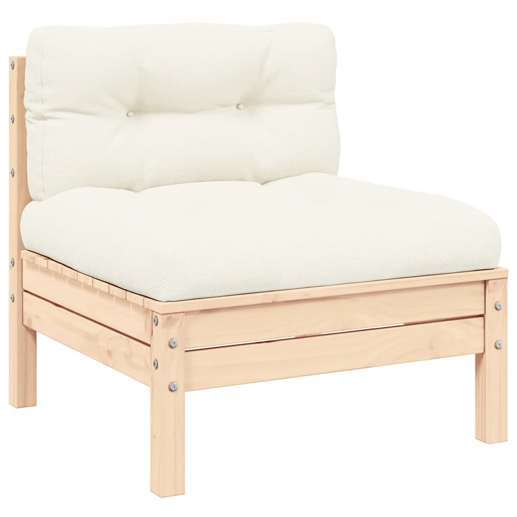 Garden Middle Sofa with Cream Cushions Solid Pinewood