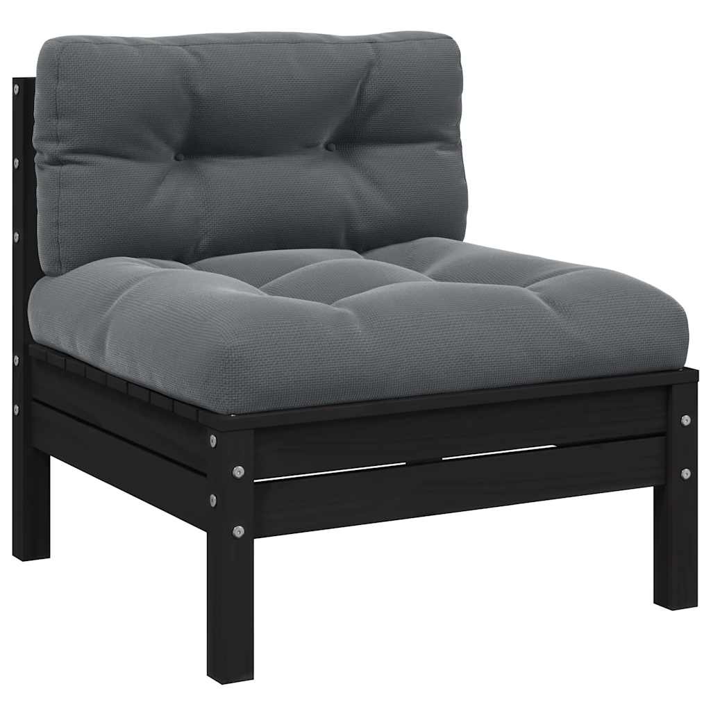 2-Seater Garden Sofa with Cushions Black Solid Pinewood
