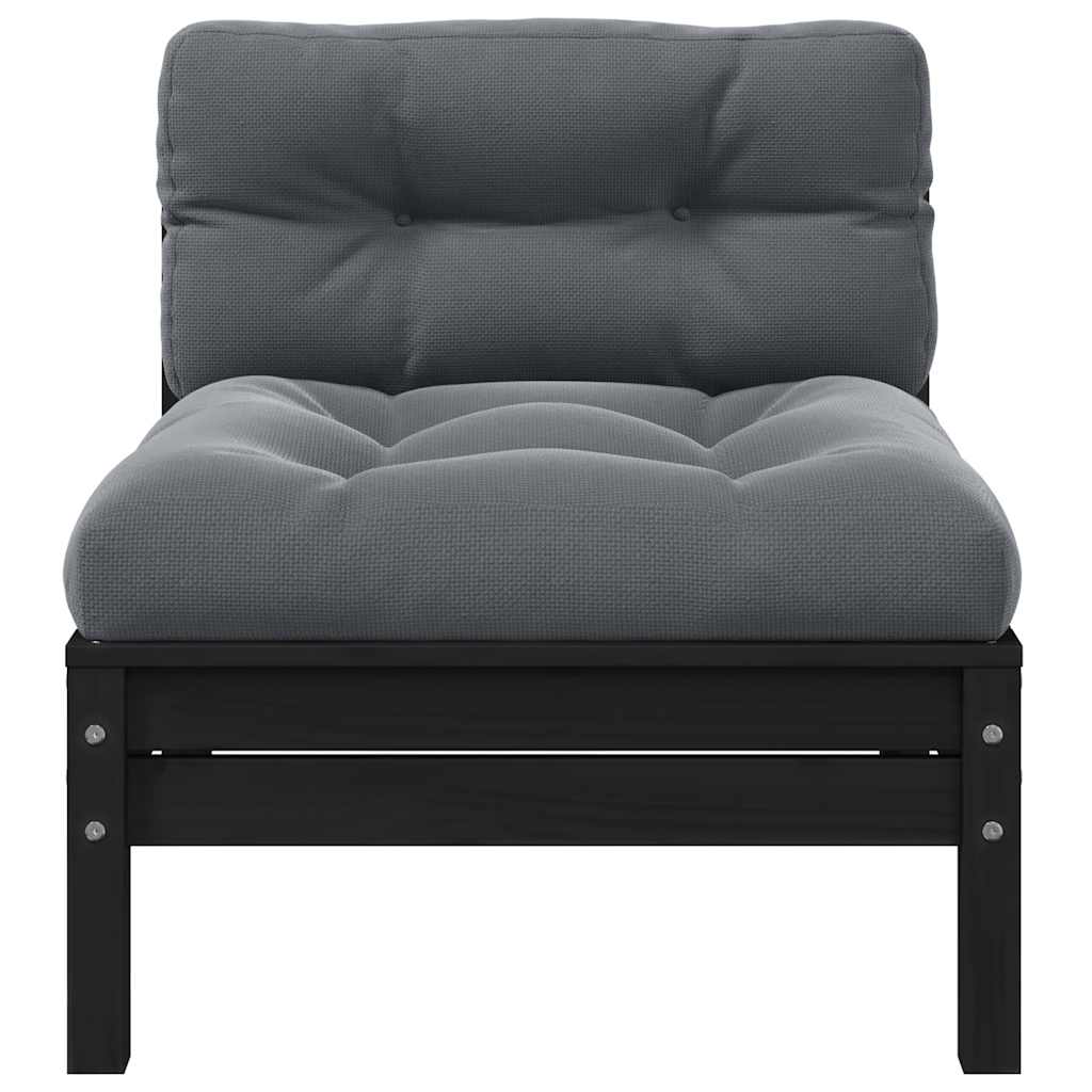 2-Seater Garden Sofa with Cushions Black Solid Pinewood