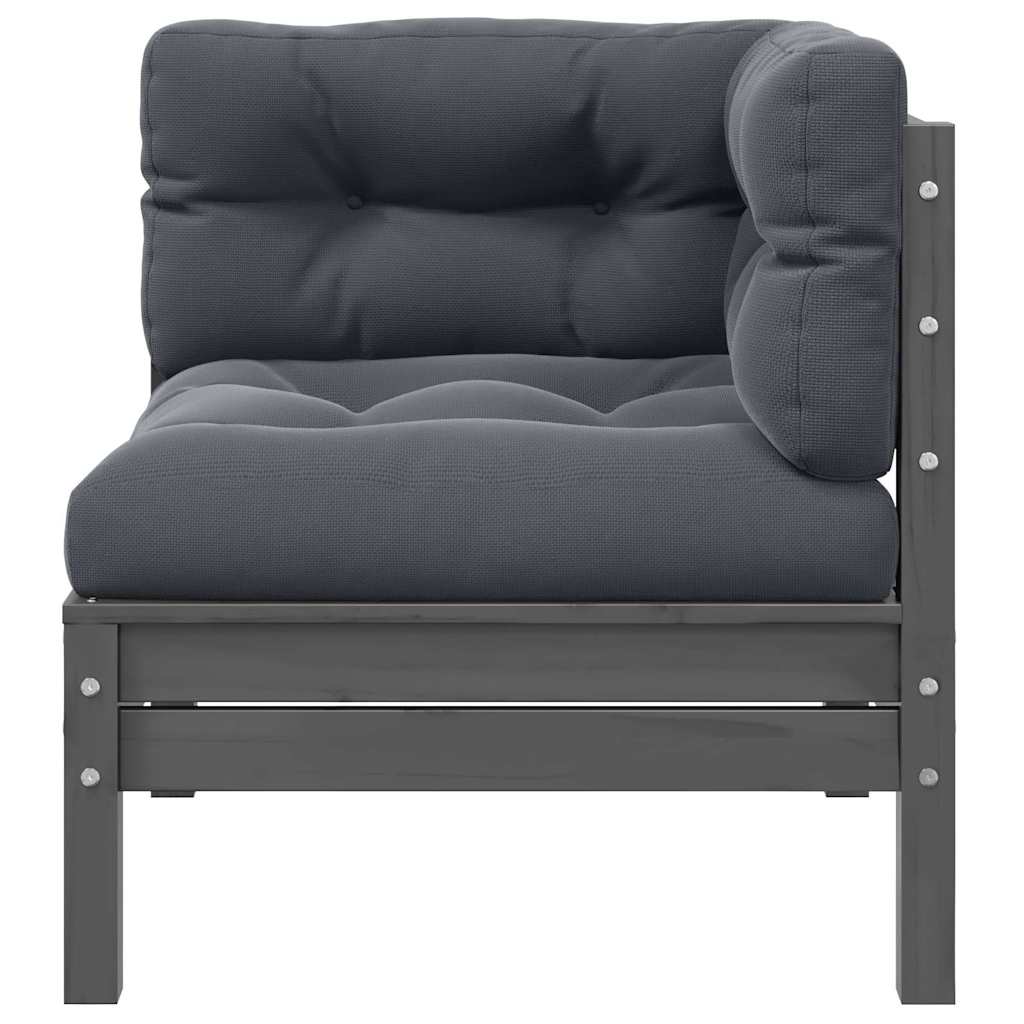 3 Piece Garden Lounge Set with Cushions Grey Solid Pinewood