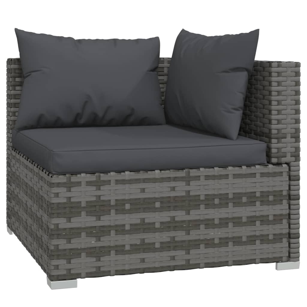 3-Seater Sofa with Cushions Grey Poly Rattan