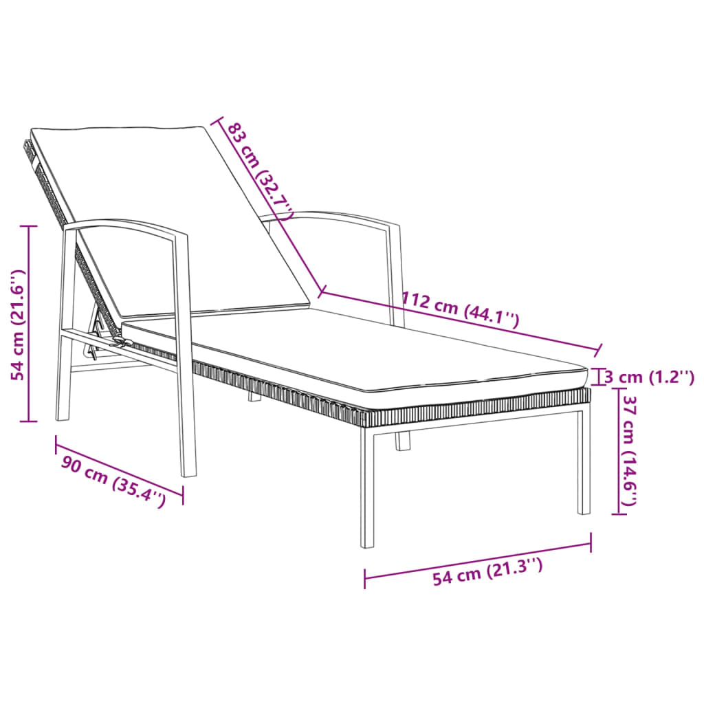 Sun Loungers 2 pcs with Table Poly Rattan Grey