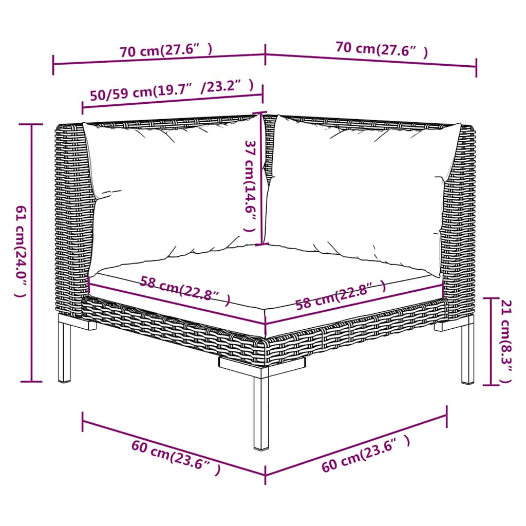 Garden Sofas 2pcs with Cushions Half Round Poly Rattan