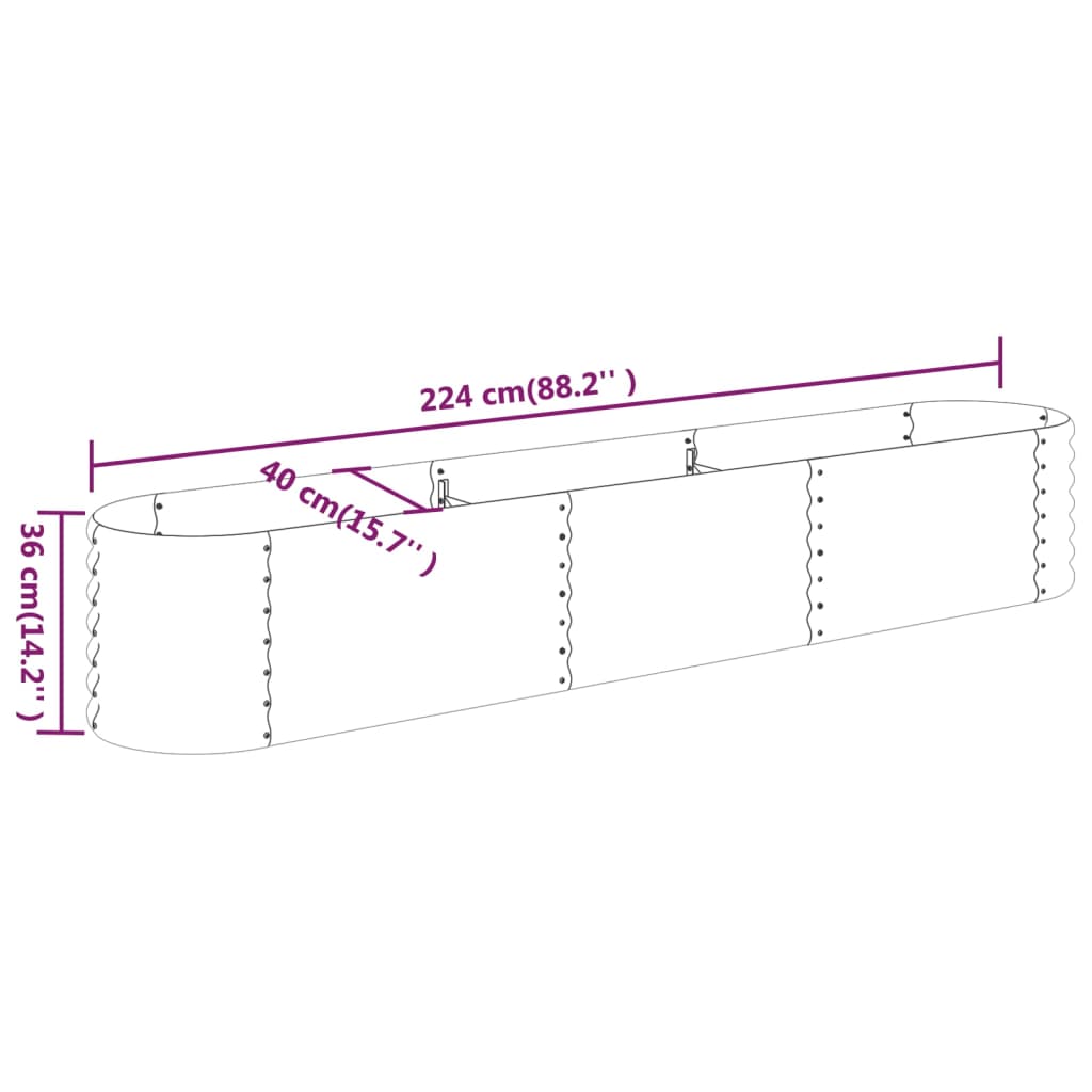 Garden Raised Bed Galvanised Steel 224x40x36 cm Grey