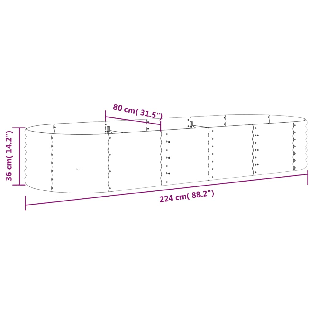 Garden Raised Bed Galvanised Steel 224x80x36 cm Grey