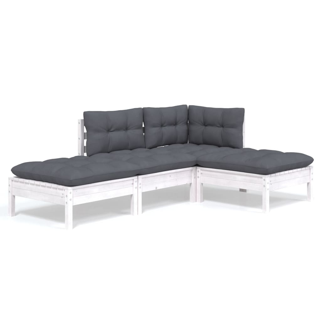 4 Piece Garden Lounge Set with Cushions Solid Pinewood