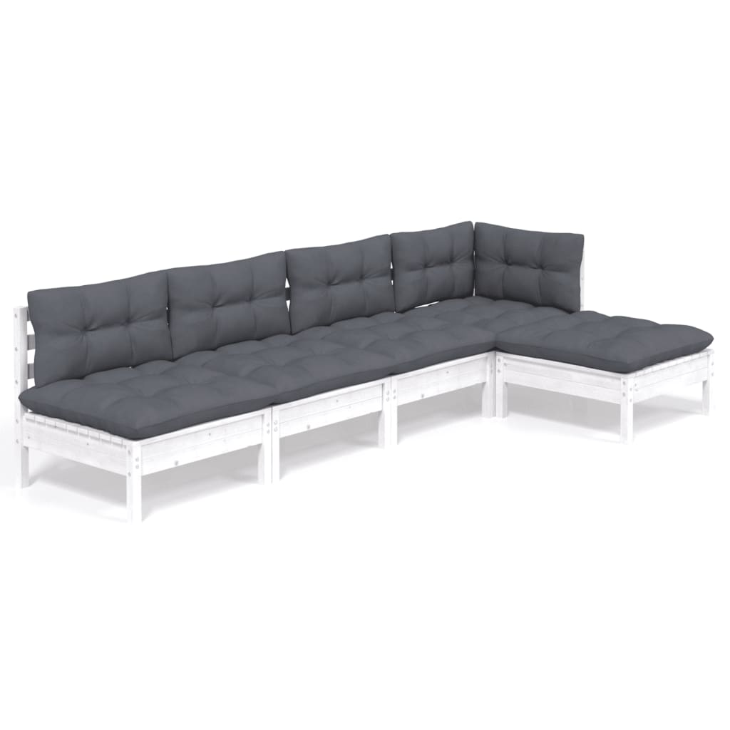 5 Piece Garden Lounge Set with Cushions White Pinewood