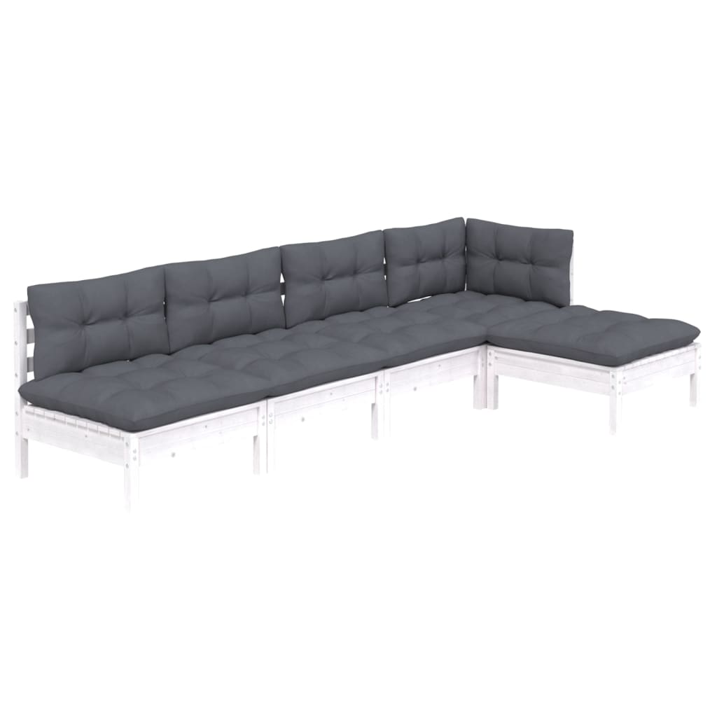 5 Piece Garden Lounge Set with Cushions White Pinewood