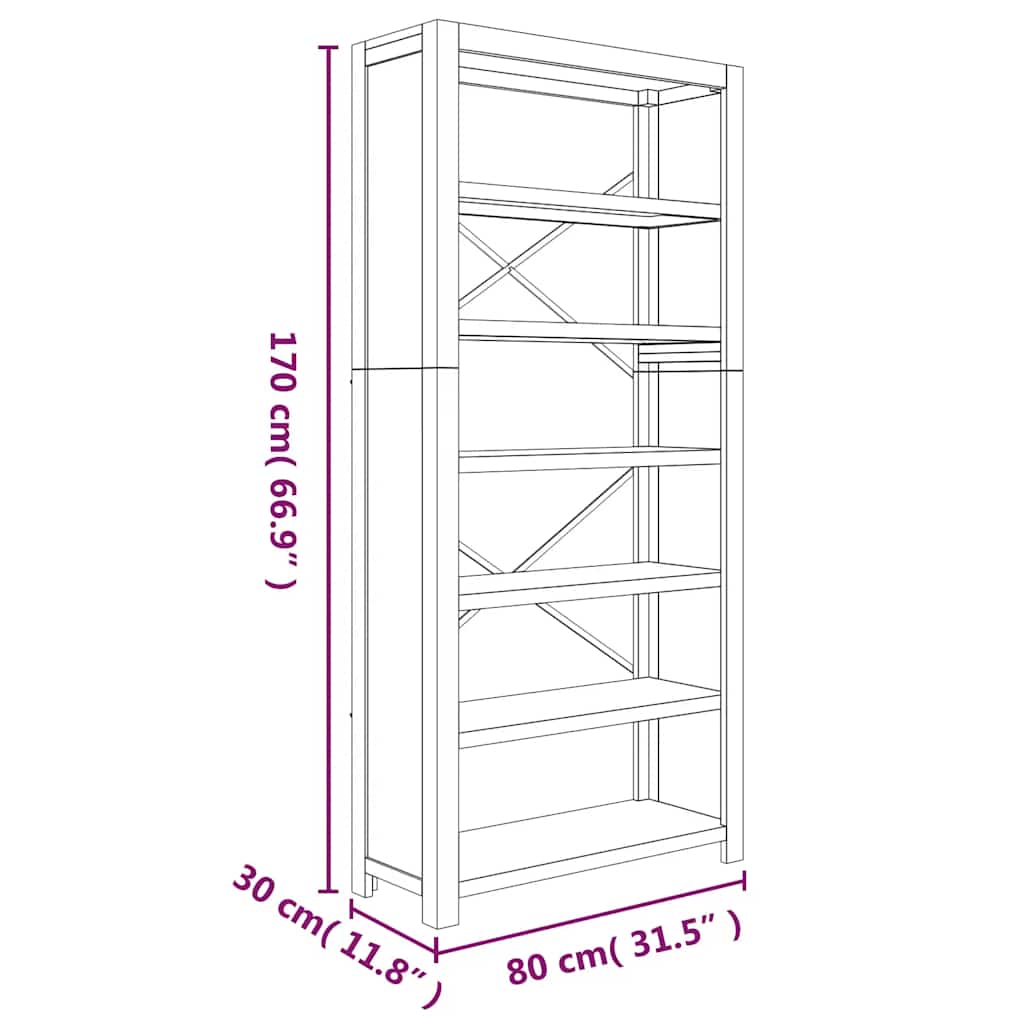 6-Tier Bookcase 80x30x170 cm Solid Wood Acacia