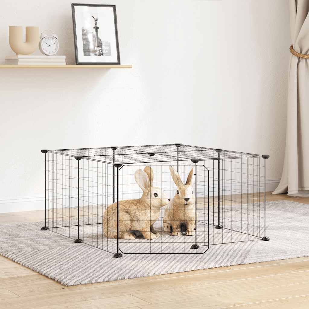 12-Panel Pet Cage with Door Black 35x35 cm Steel
