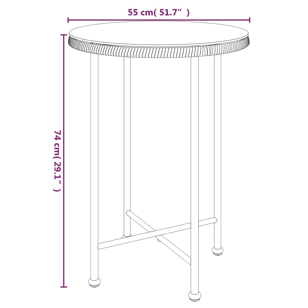 Dining Table Ã˜55 cmÂ Tempered Glass and Steel