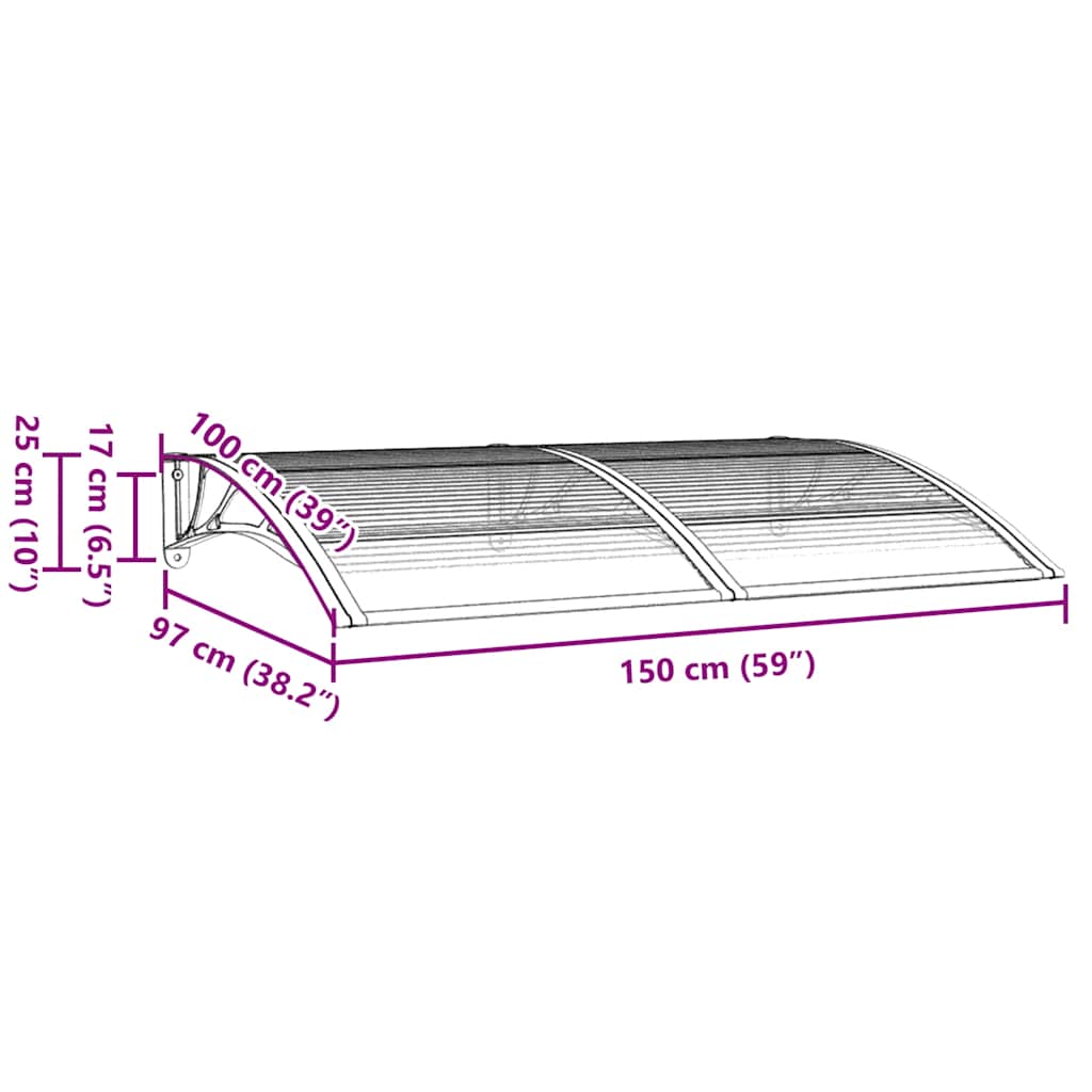 Door Canopy Grey 150x100 cm Polycarbonate