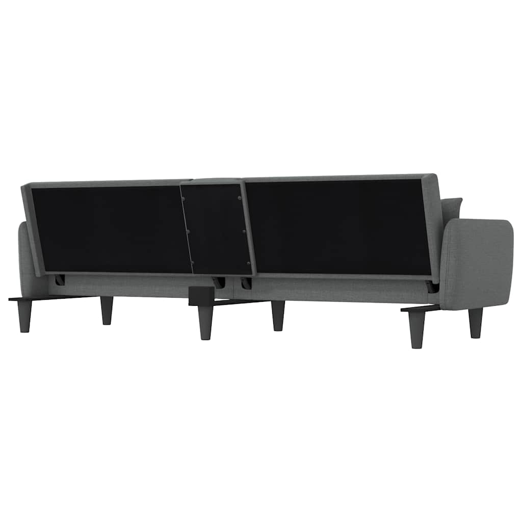 Sofa Bed with Cup Holders Dark Grey Fabric