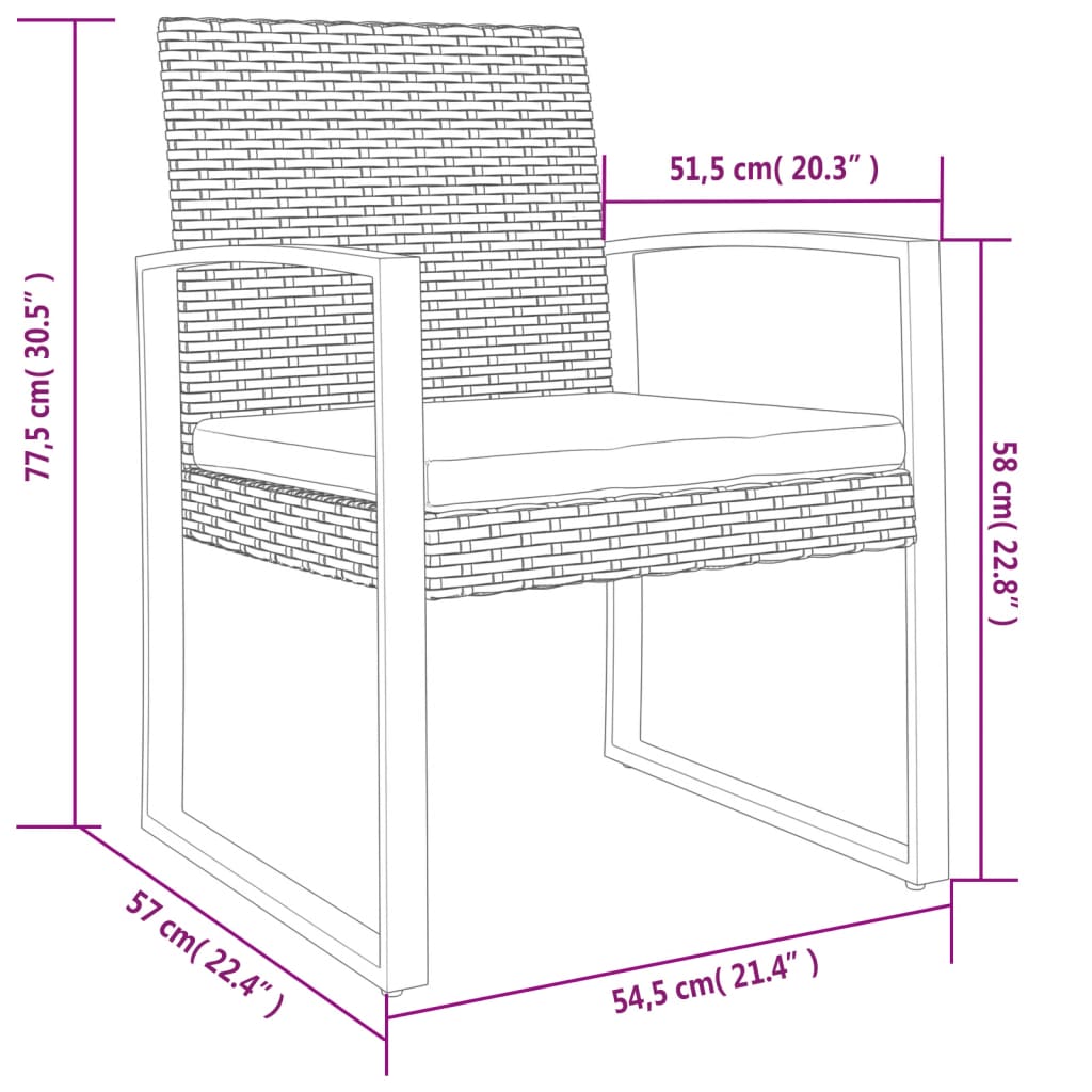 Garden Dining Chairs 2 pcs Dark Grey PP Rattan