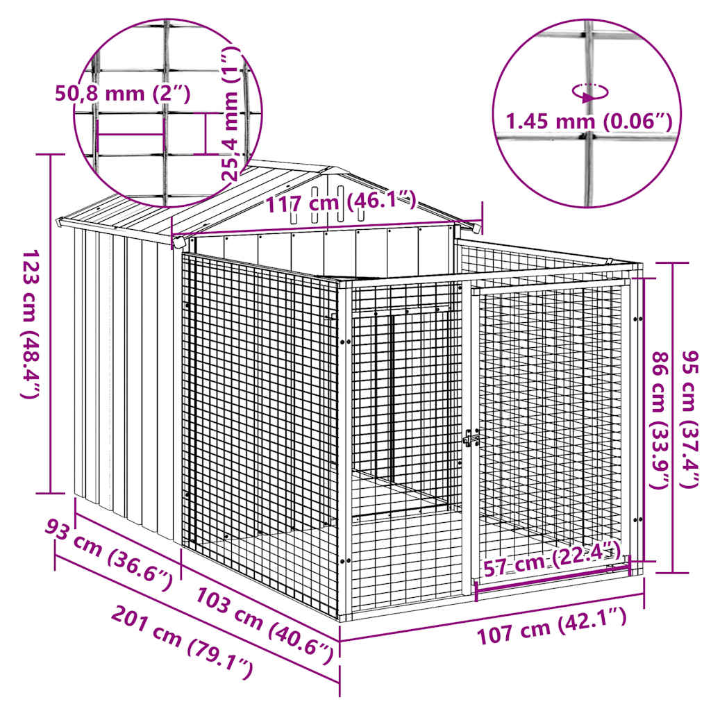 Dog House with Run Anthracite 117x201x123 cm Galvanised Steel