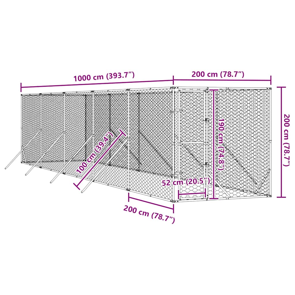 Outdoor Dog Kennel Silver 2x10x2 m Galvanised Steel