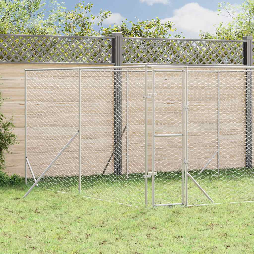 Outdoor Dog Kennel Silver 4x4x2 m Galvanised Steel