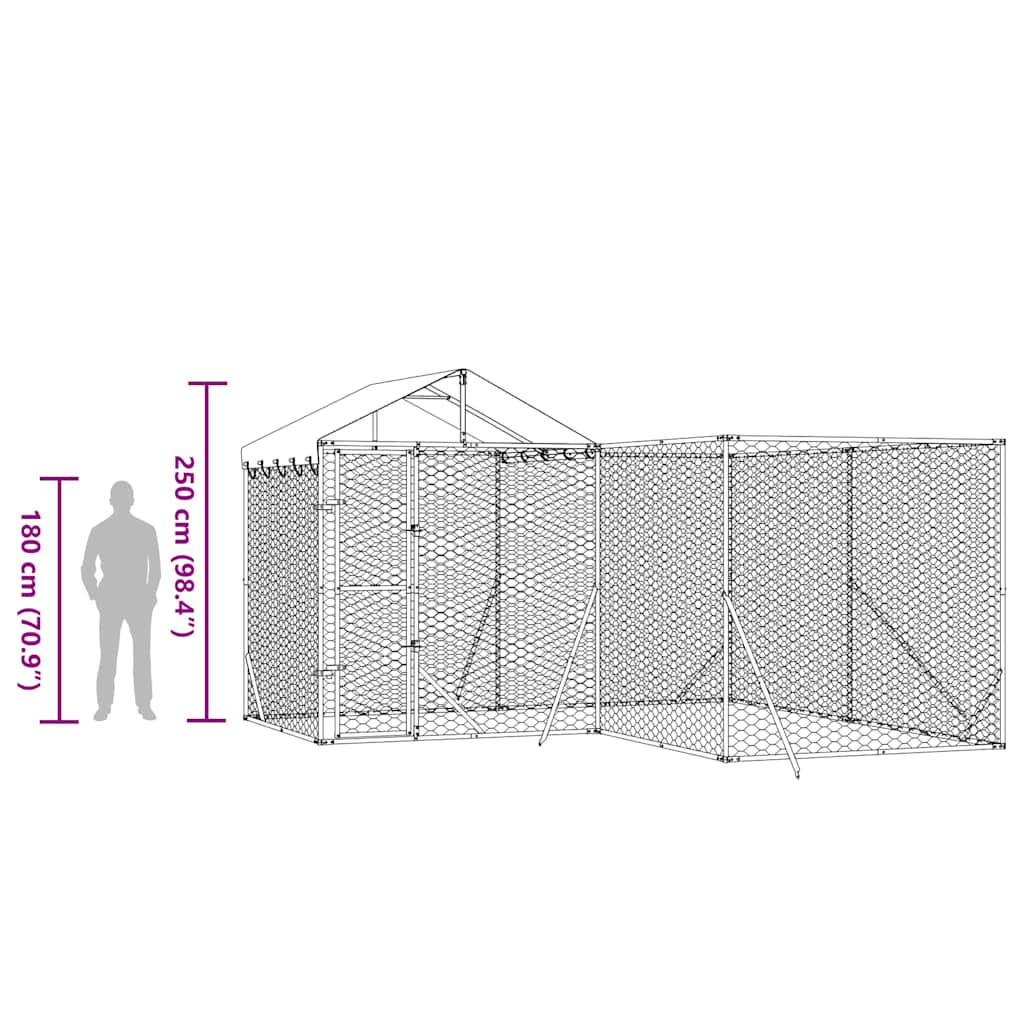 Outdoor Dog Kennel with Roof Silver 4x4x2.5 m Galvanised Steel
