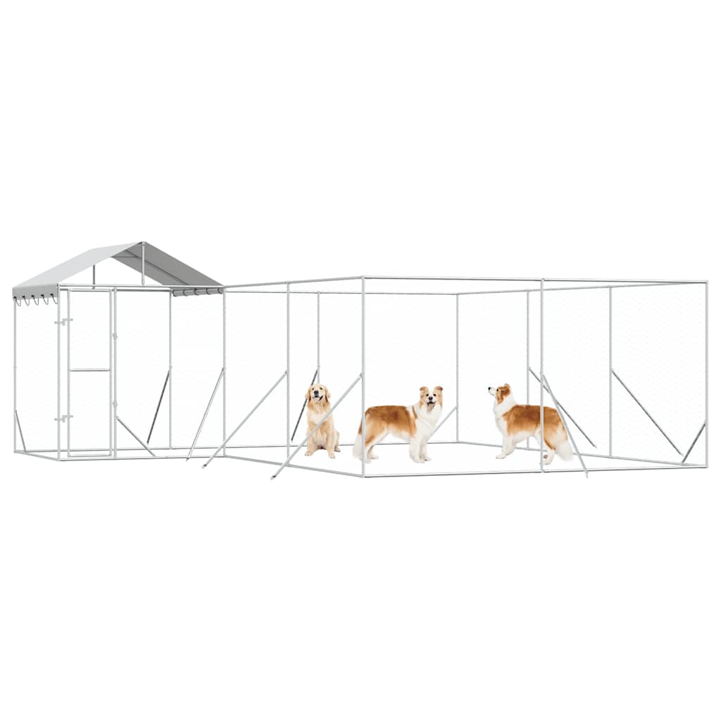 Outdoor Dog Kennel with Roof Silver 6x6x2.5 m Galvanised Steel