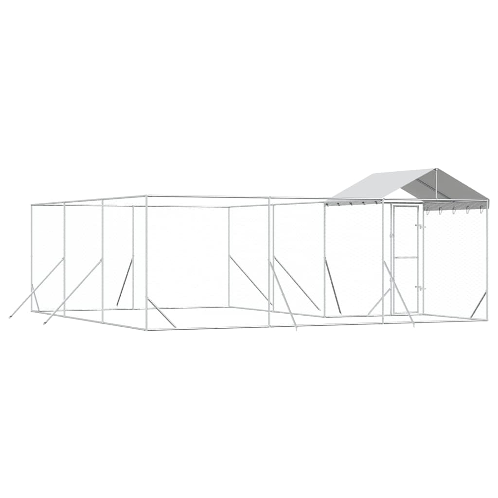 Outdoor Dog Kennel with Roof Silver 6x6x2.5 m Galvanised Steel