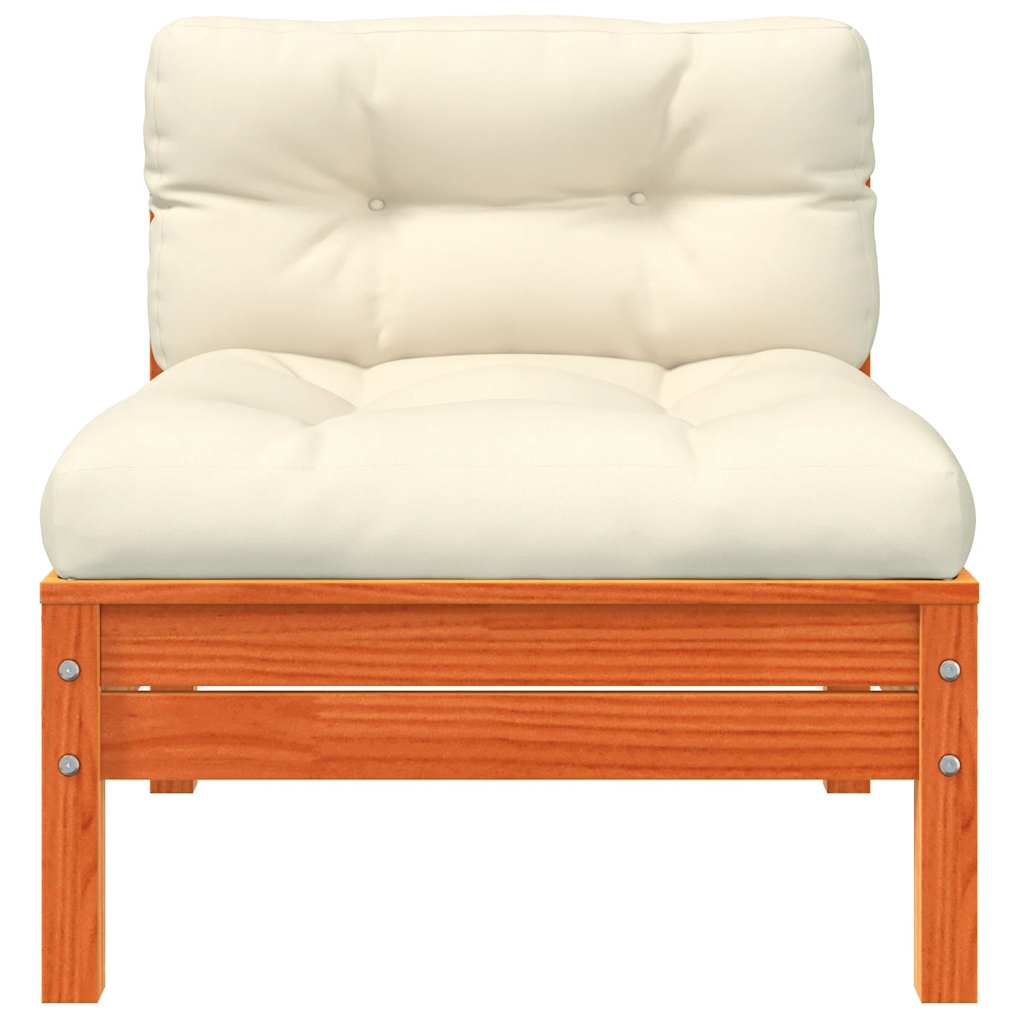Garden Sofa Armless with Cushions 2 pcs Wax Brown Solid Wood Pine