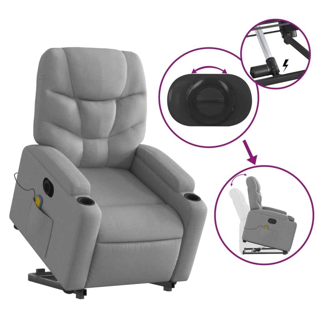 Electric Stand up Massage Recliner Chair Light Grey Fabric