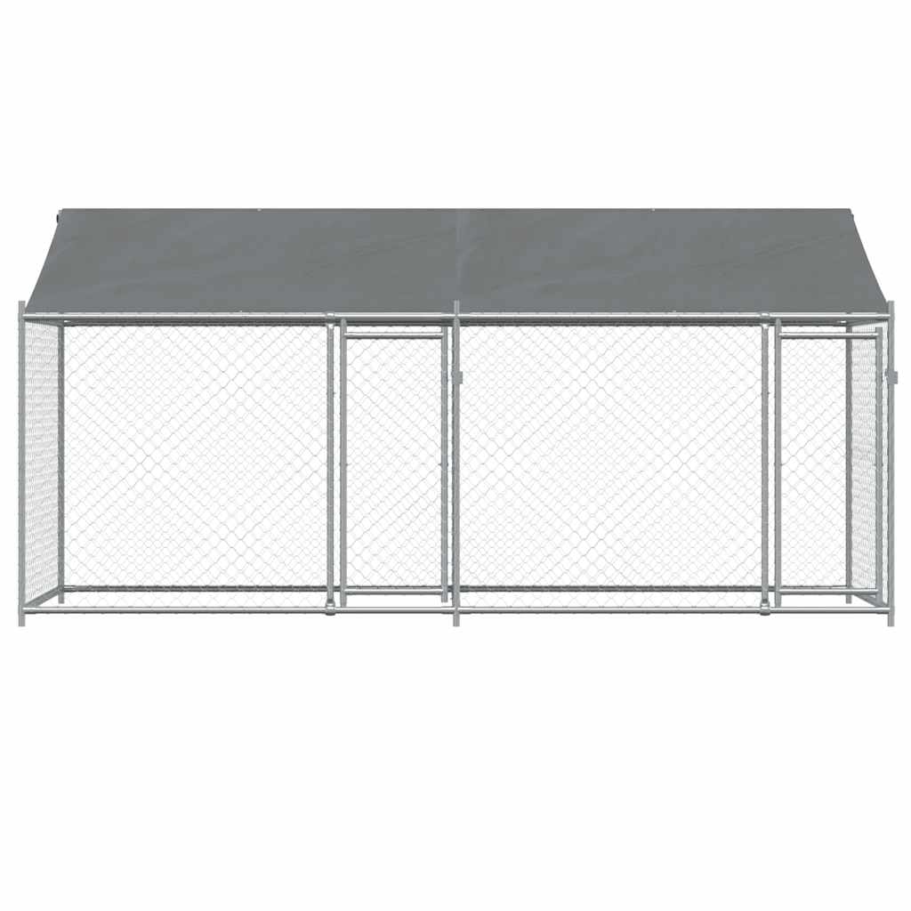 Dog Cage with Roof and Doors Grey 4x2x2 m Galvanised Steel