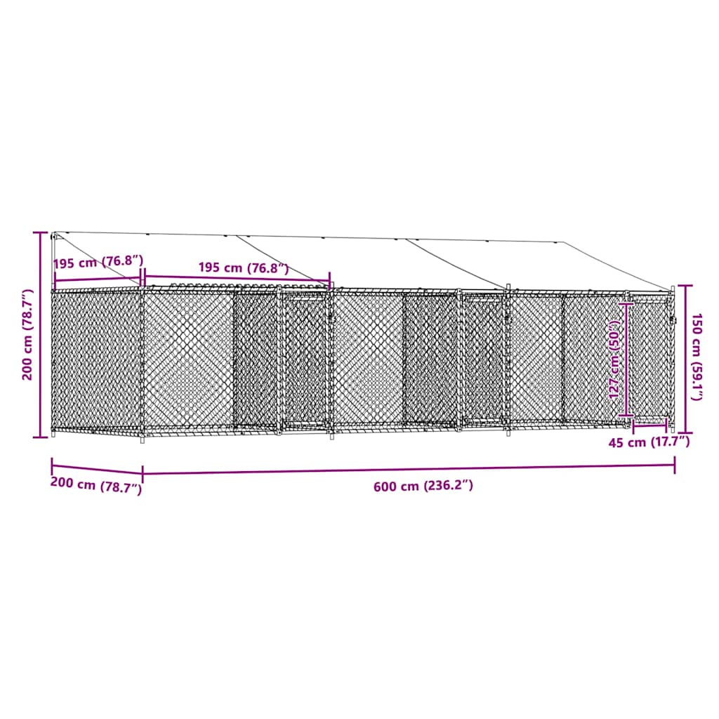 Dog Cage with Roof and Doors Grey 6x2x2 m Galvanised Steel
