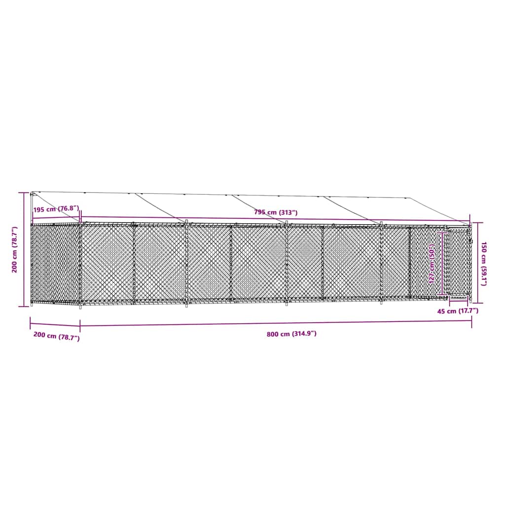 Dog Cage with Roof and Door Grey 8x2x2 m Galvanised Steel