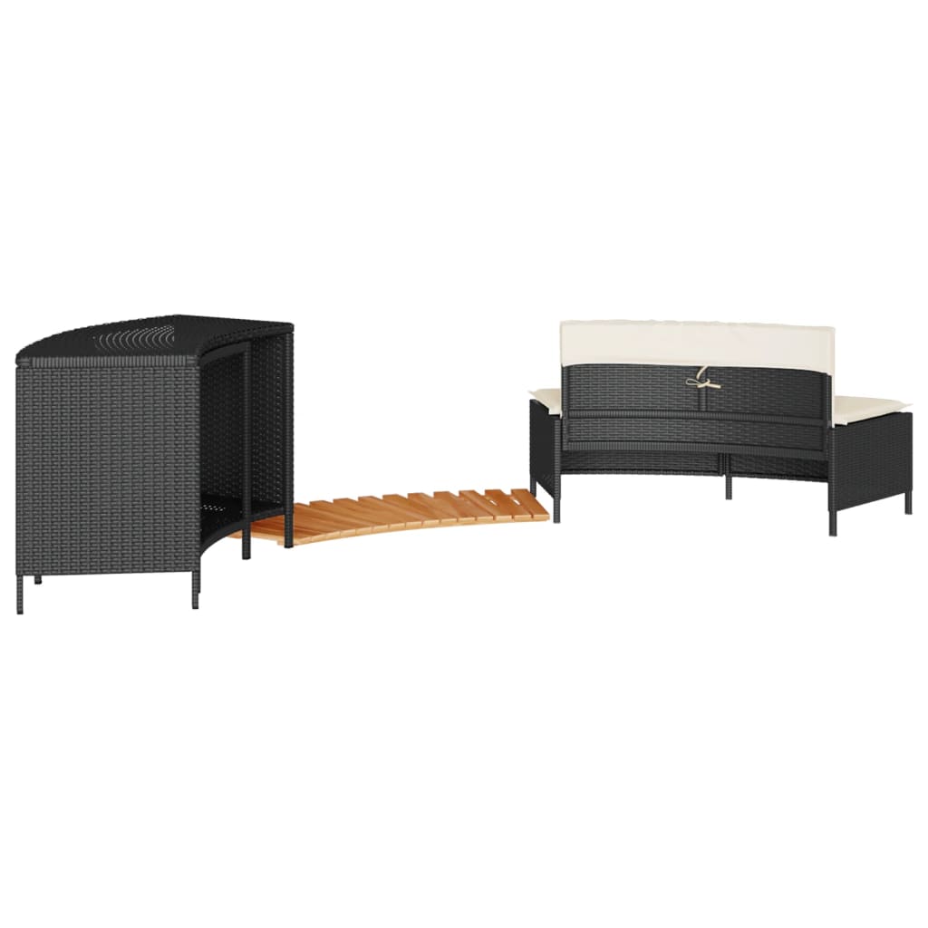 Hot Tub Surround Black Poly Rattan and Solid Wood Acacia