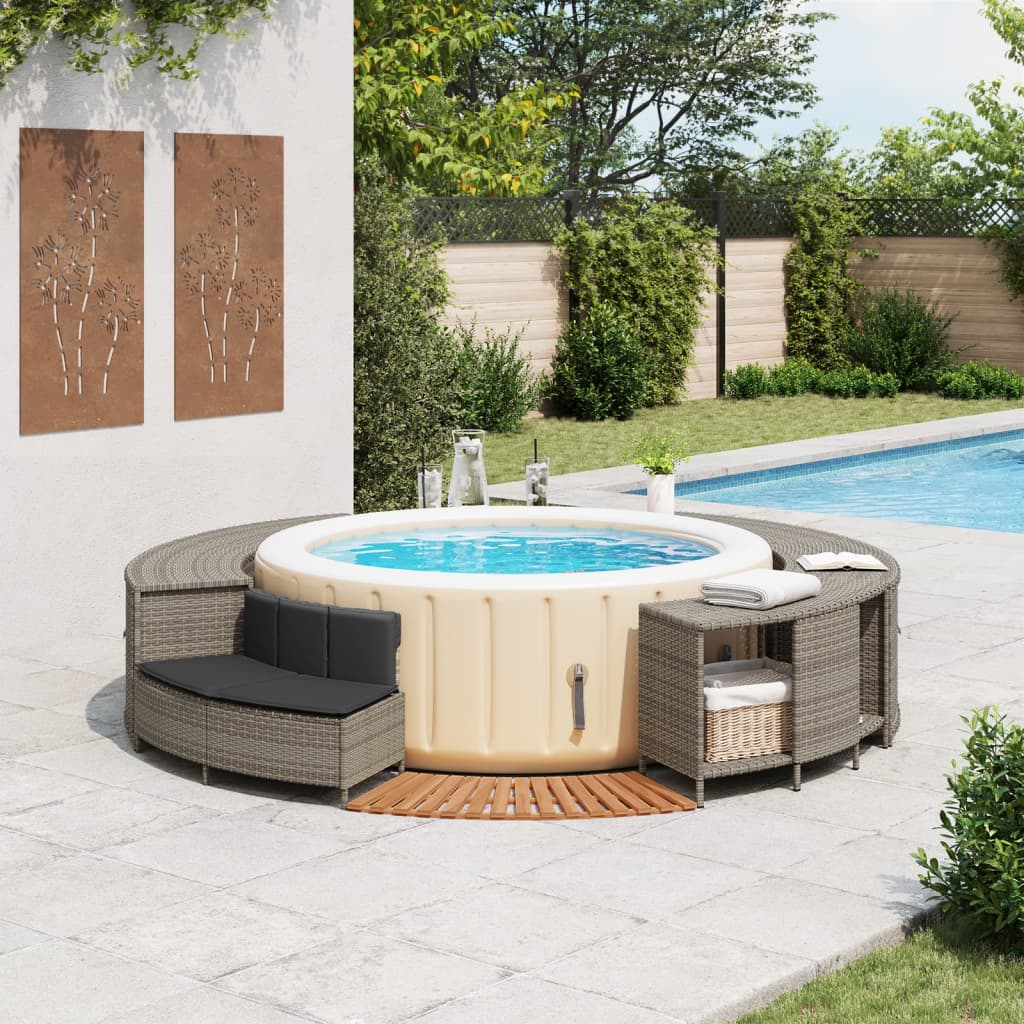 Hot Tub Surround Grey Poly Rattan and Solid Wood Acacia