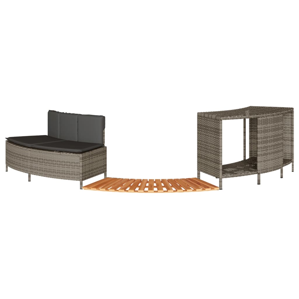 Hot Tub Surround Grey Poly Rattan and Solid Wood Acacia