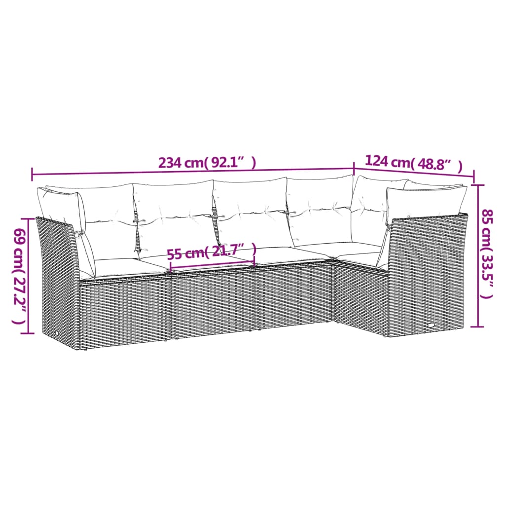 5 Piece Garden Sofa Set with Cushions Grey Poly Rattan