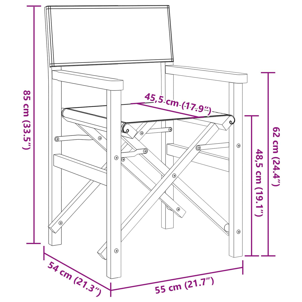 Folding Director's Chair Grey 56 x 54 x 87 cm Solid Teak Wood