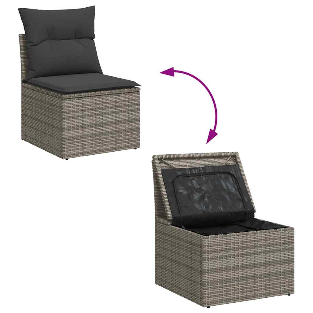 2 Piece Garden Sofa Set with Cushions Grey Poly Rattan Acacia