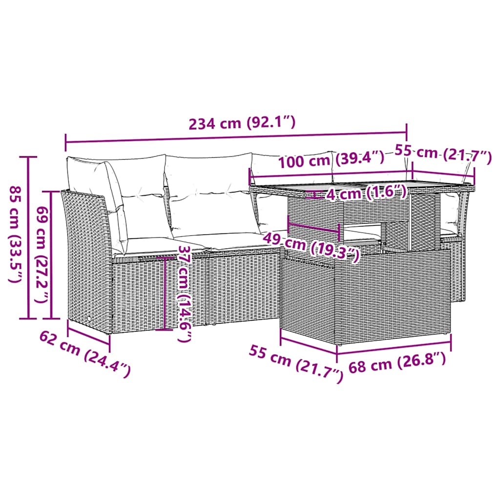 5 Piece Garden Sofa Set with Cushions Grey Poly Rattan