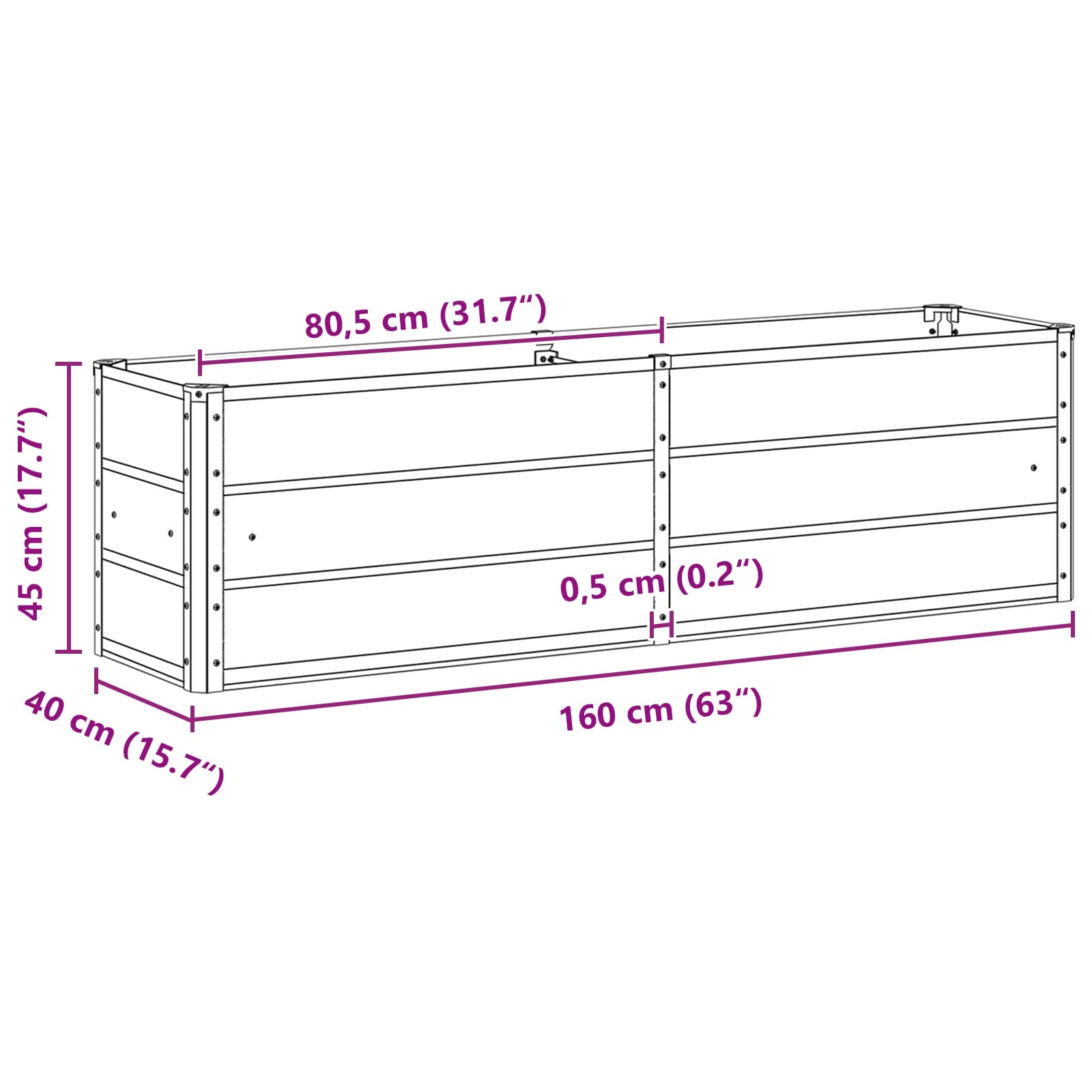 Planter Anthracite 160 x 40 x 45 cm Steel