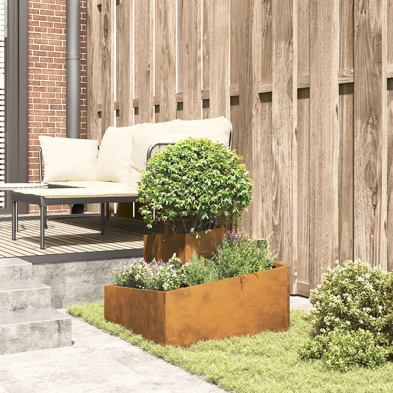 Garden Planter Raised Bed Flower Box Metal Outdoor Weathering Steel Brown